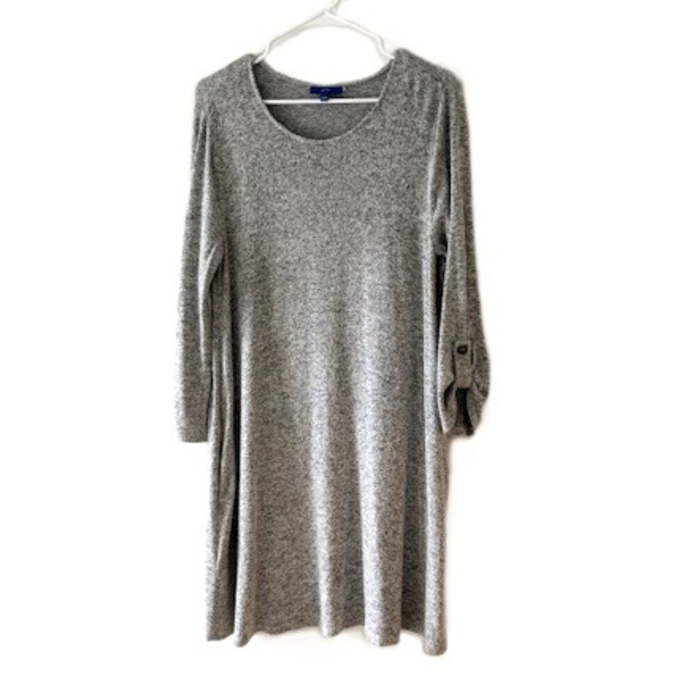 Apt. 9 Gray Pullover Knit Swing Dress with Side Pockets and Buttoned Sleeves